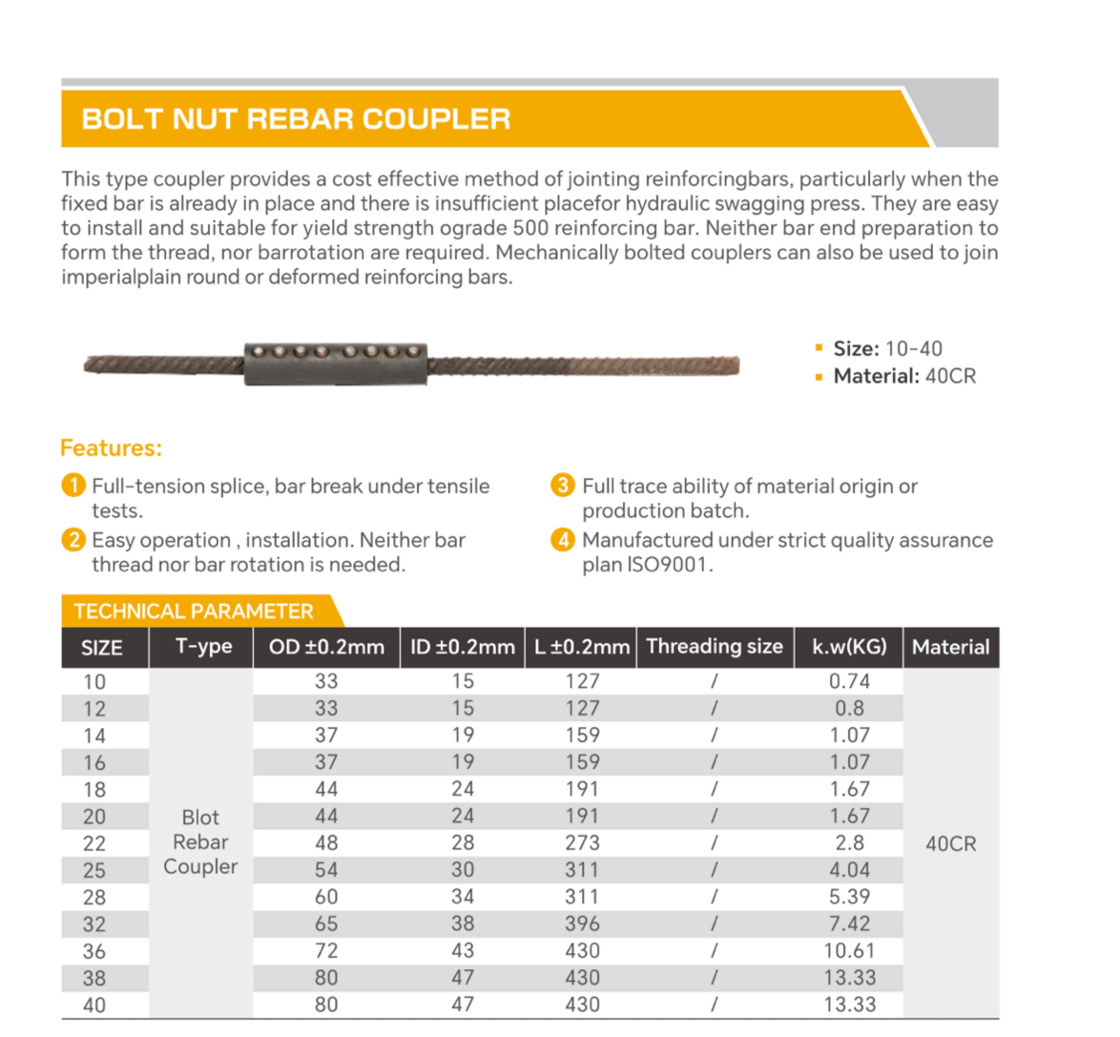 Bolt Rebar Coupler